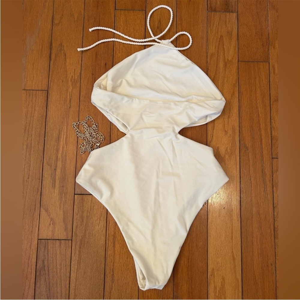 DEVON WINDSOR Cream Halter Cutout One Piece - Picture 3 of 5
